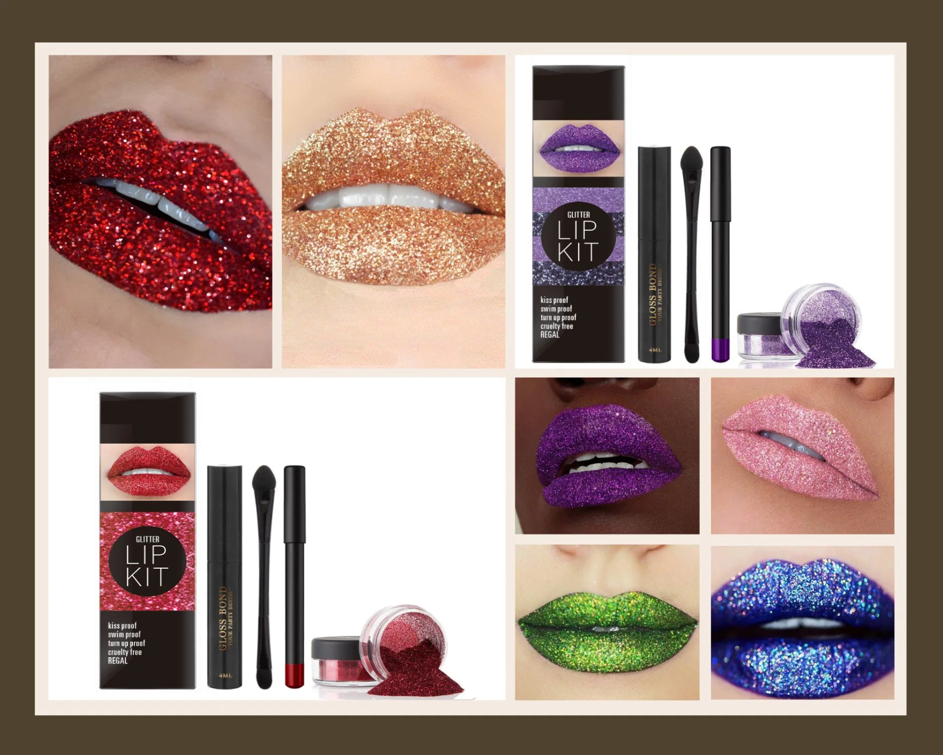 Customize Glitter Lip Gloss Kit Wholesale/Supplier Lip Makeup Waterproof & Smudge Proof