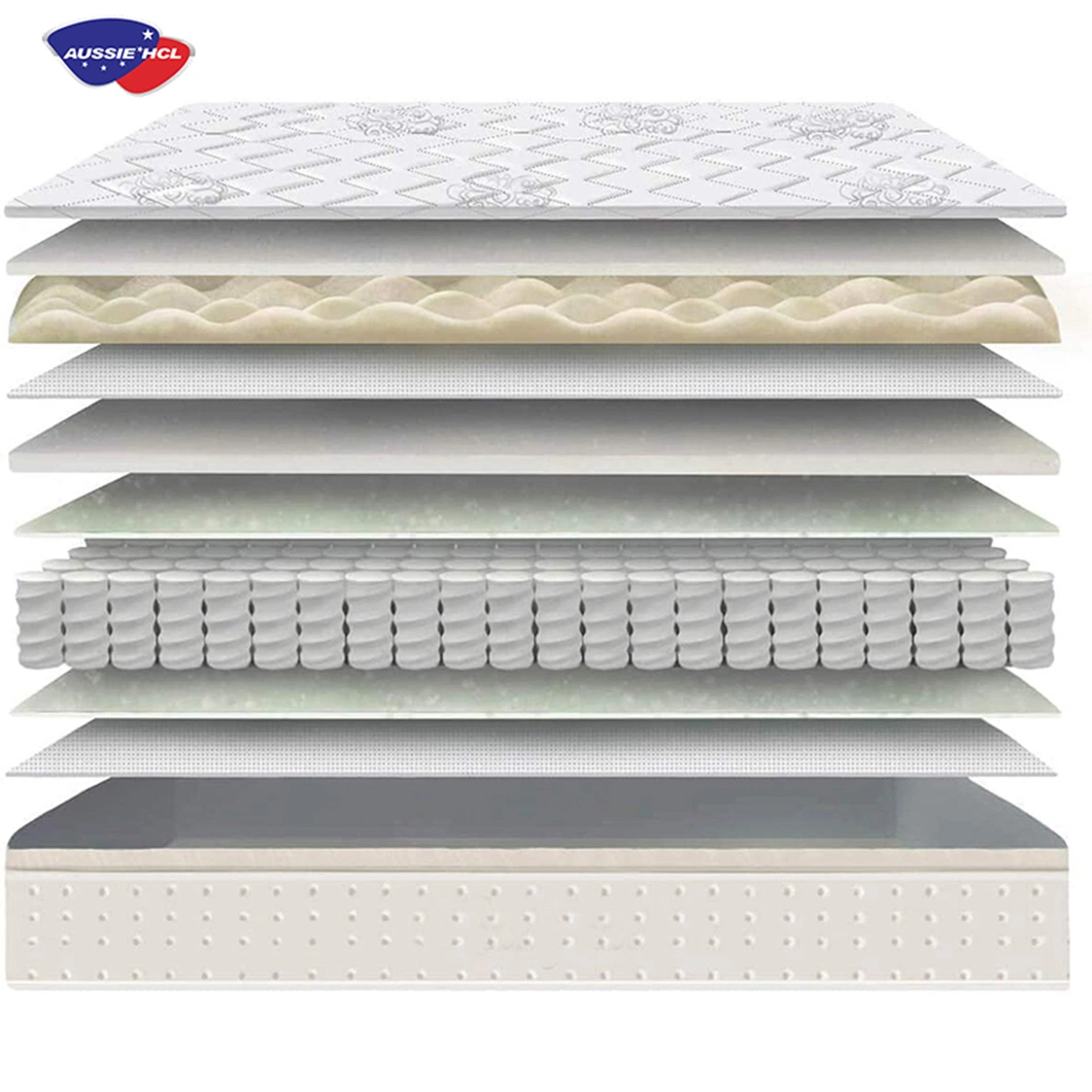 Aussiehcl 180X200 Hybrid Queen Latex Foam Spring Mattresses Vacuum Pack Compress Cotton Cooling Gel Memory Foam Mattress Pocket Innerspring for Motion Isolation