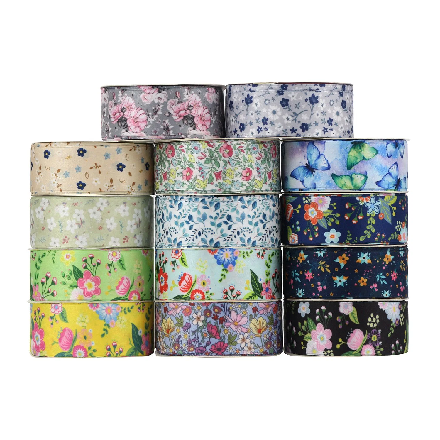 Flower Heat Transfer Printing Polyester Cotton Ribbon Gift Packing Ribbon Heat Transfer Korean Ribbon Clothing Accessories Encrypted Ribbon