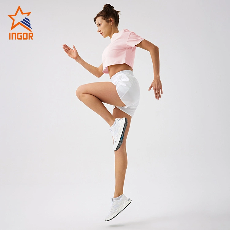 Ingor Sportswear Gym Apparel Manufacturers Custom Women Classic Crop Top & High Waist Running Shorts Sports Set Workout Fitness Wear