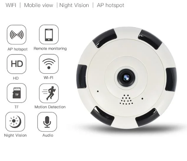 2MP Smart Wireless IP Security Fisheye 360 Degrees CCTV WiFi Panoramic Camera