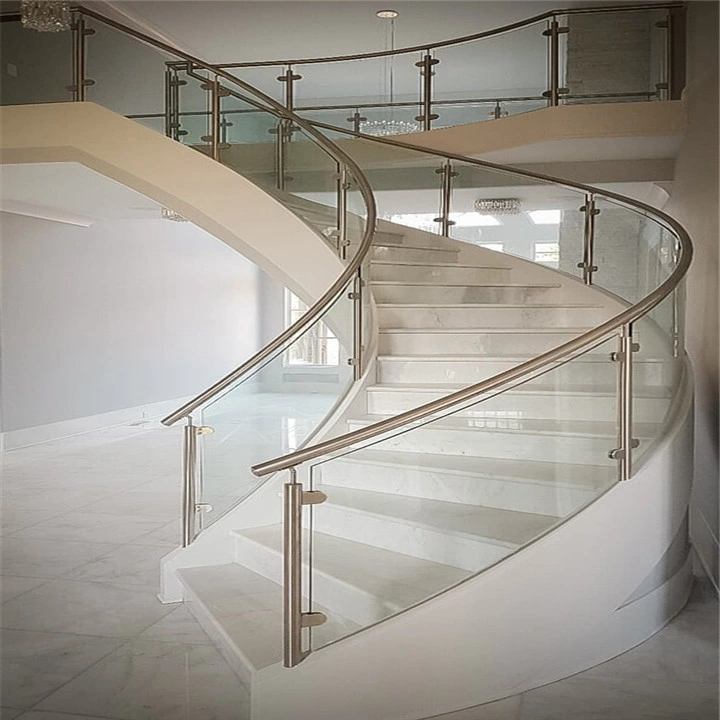 Australia Style High End Interior Wood Steel Curved Staircase with Glass Railing