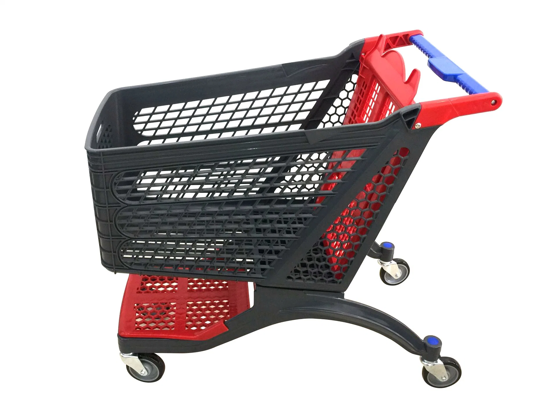 New Design Pure Plastic Hand Push Shopping Trolley for Supermarket Shop