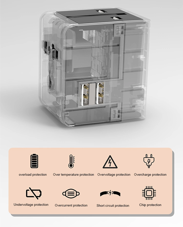 Adaptador universal para viagem universal tudo-em-um alimentação CA de parede Carregador de parede com adaptador de ficha e portas de carregamento USB duplas para Portátil de telemóvel Aus EUA eu UK Preto