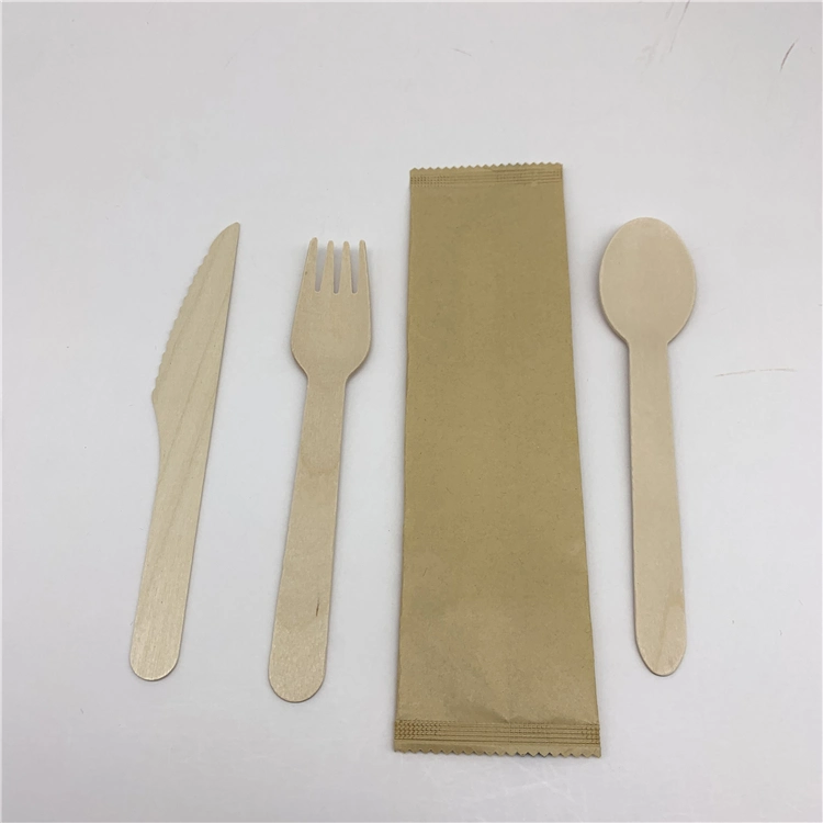 Wholesale/Supplier Eco Friendly Disposable Wooden Spoons Forks and Knife with Paper Napkin