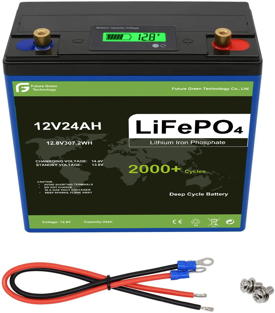 حزمة بطارية أيون الليثيوم 12V24ah LFePO4 قابلة لإعادة الشحن مع شاشة العرض