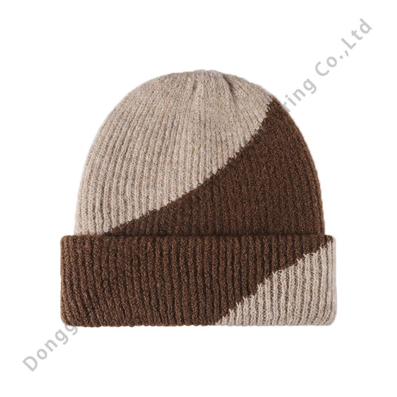 Großhandel Mode zwei Ton verdicken Winter Caps für Unisex Custom Mütze Mit Wollgestrick