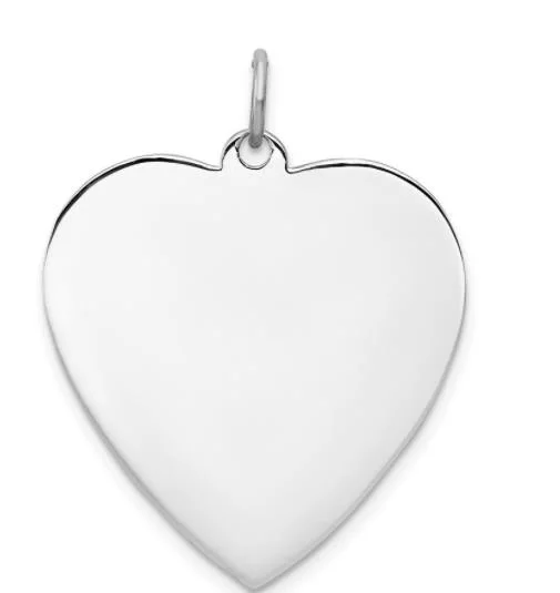 925 Sterling Silver Engravable Heart Plain Disc Charm Pendant