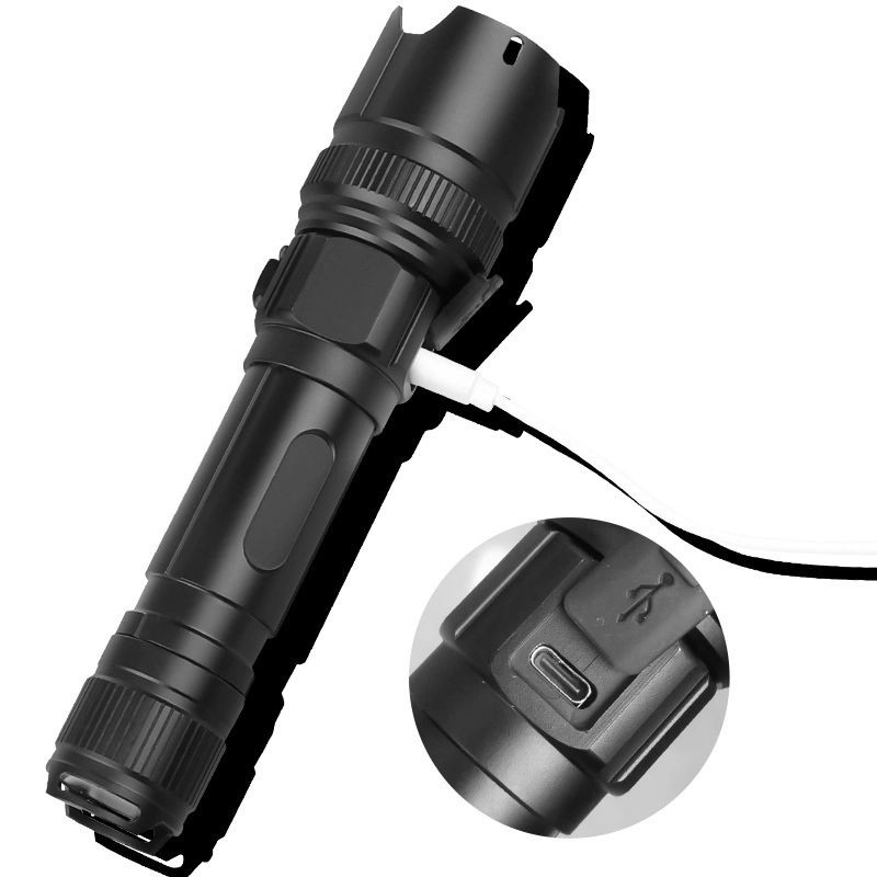 Linterna LED Xhp99 potente, lámpara de luz, linterna recargable por USB para viajes al aire libre y caza.