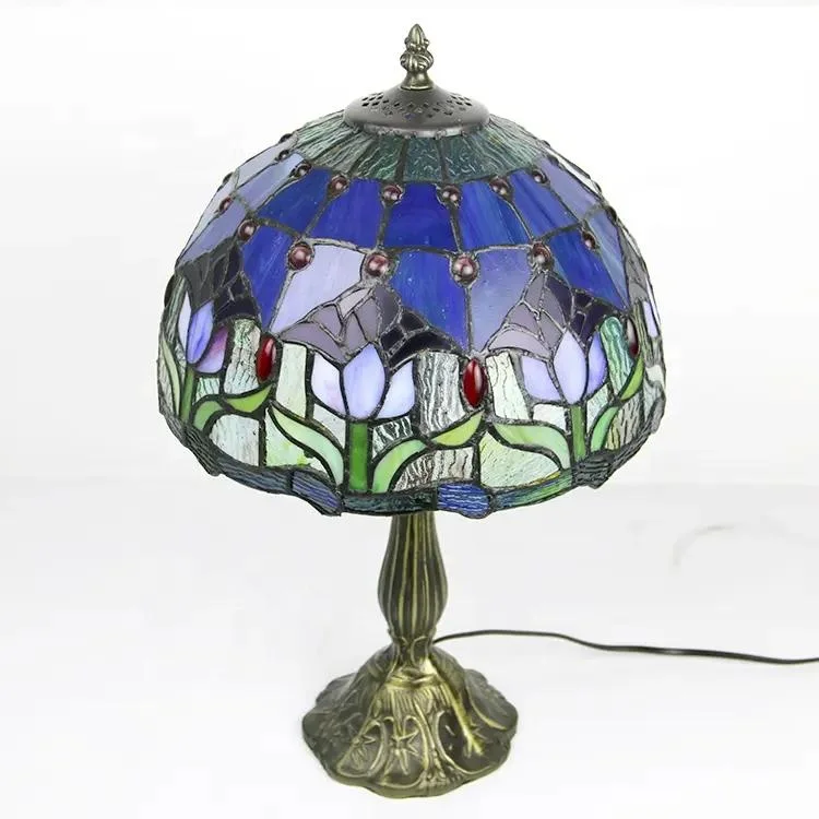 12 Inch Purple American Beauty Tiffanystained Glass Art Decor Lamp