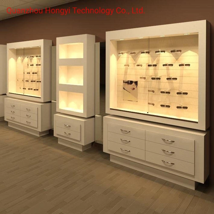 Customized Fashion Optical Shop Display Furniture Retail Price High End Floor Standing Wooden Standing Sunglass Display