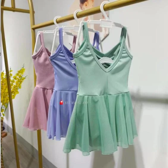 Neue Mode Beliebte Wholesales Ärmellos Custom Farben Dance Wear Kinder Mädchen Chiffon Mesh Blau Balletkleid