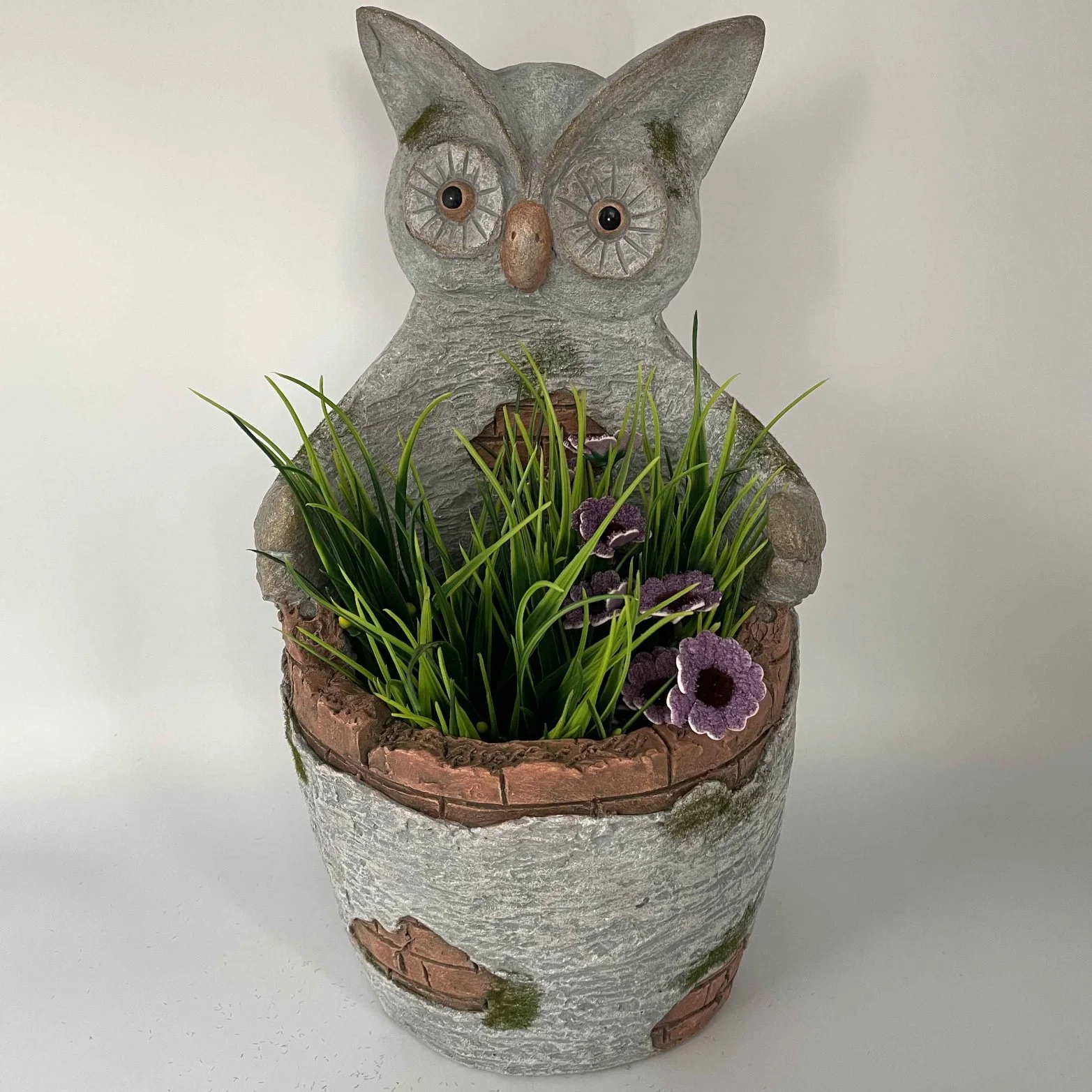 Customized Owl Stone Polyresin MGO Garden Decoration Planter Flower Pot