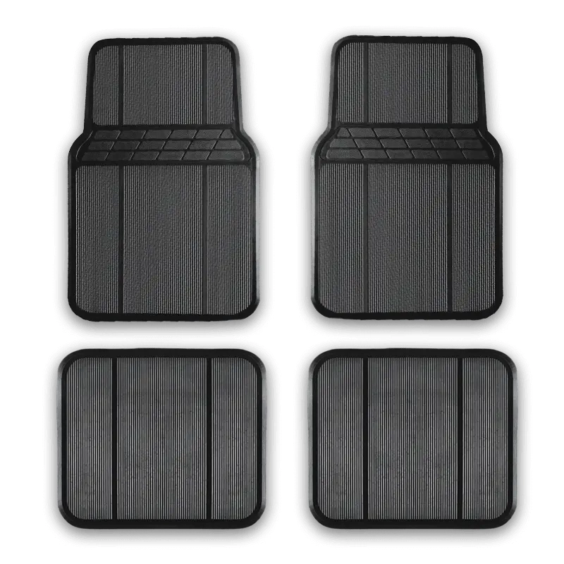 Auto Accessories Full Set 4PCS Rubber Car Floor Mats, Anti-Slip, Fits All Weather, Removable & Washable, Black