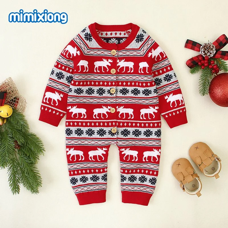 Christmas Custom Unisex Cute Elk Pattern Newborn Baby Ropmers Clothing Products