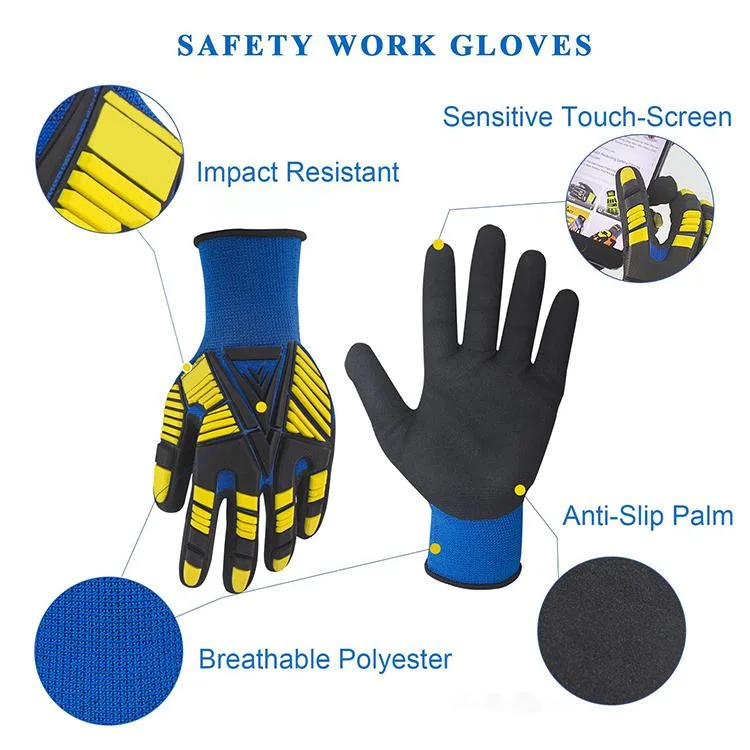 Heavy Duty Shock Resistance Cut Resistant Impact Anti Slip TPR Mechanic Gloves