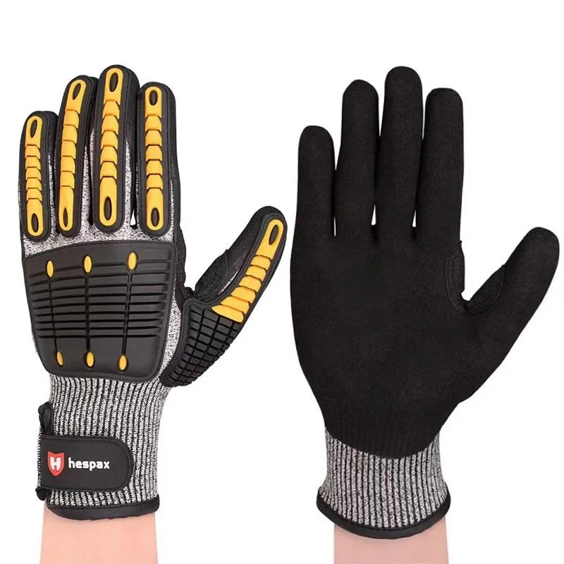 Niveau 5 prix d'usine Anti résistant aux coupures de sable enrobés de nitrile TPR GANTS Anti Impact mécanicien Logo personnalisé