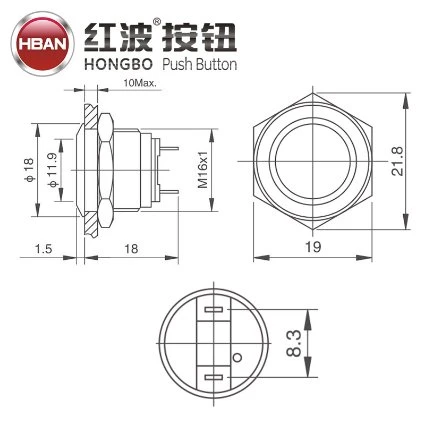 16mm Momentary Waterproof 12V Button Stainless Steel Switch Electronic 1no