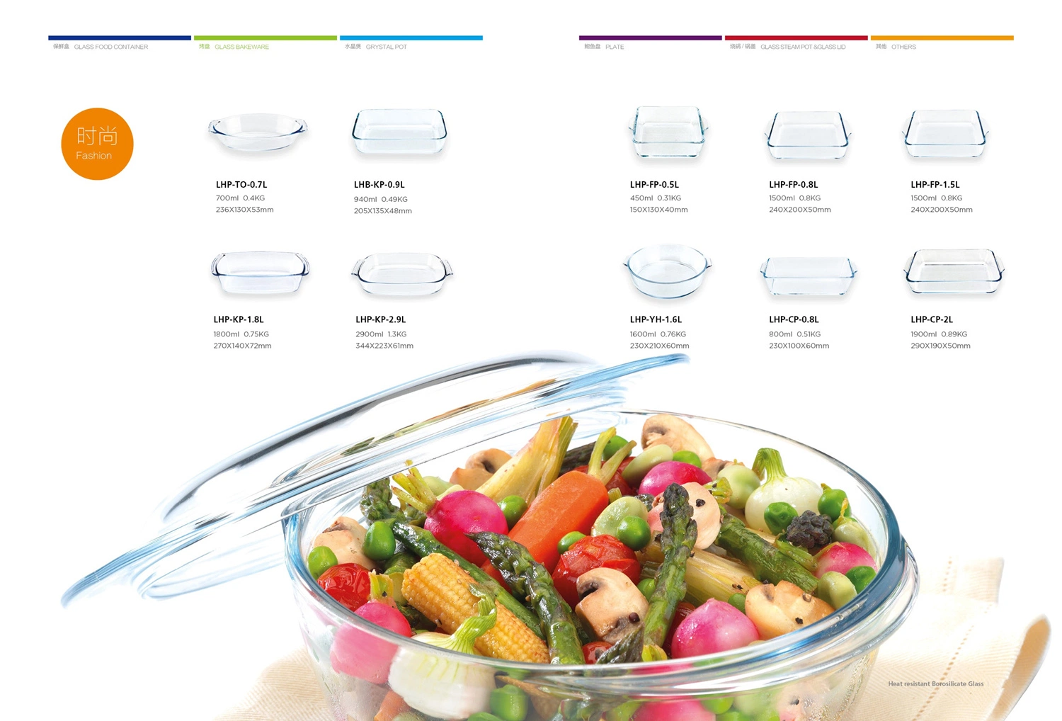 Verres de stockage alimentaire ou de fruits en verre borosilicaté de haute qualité.