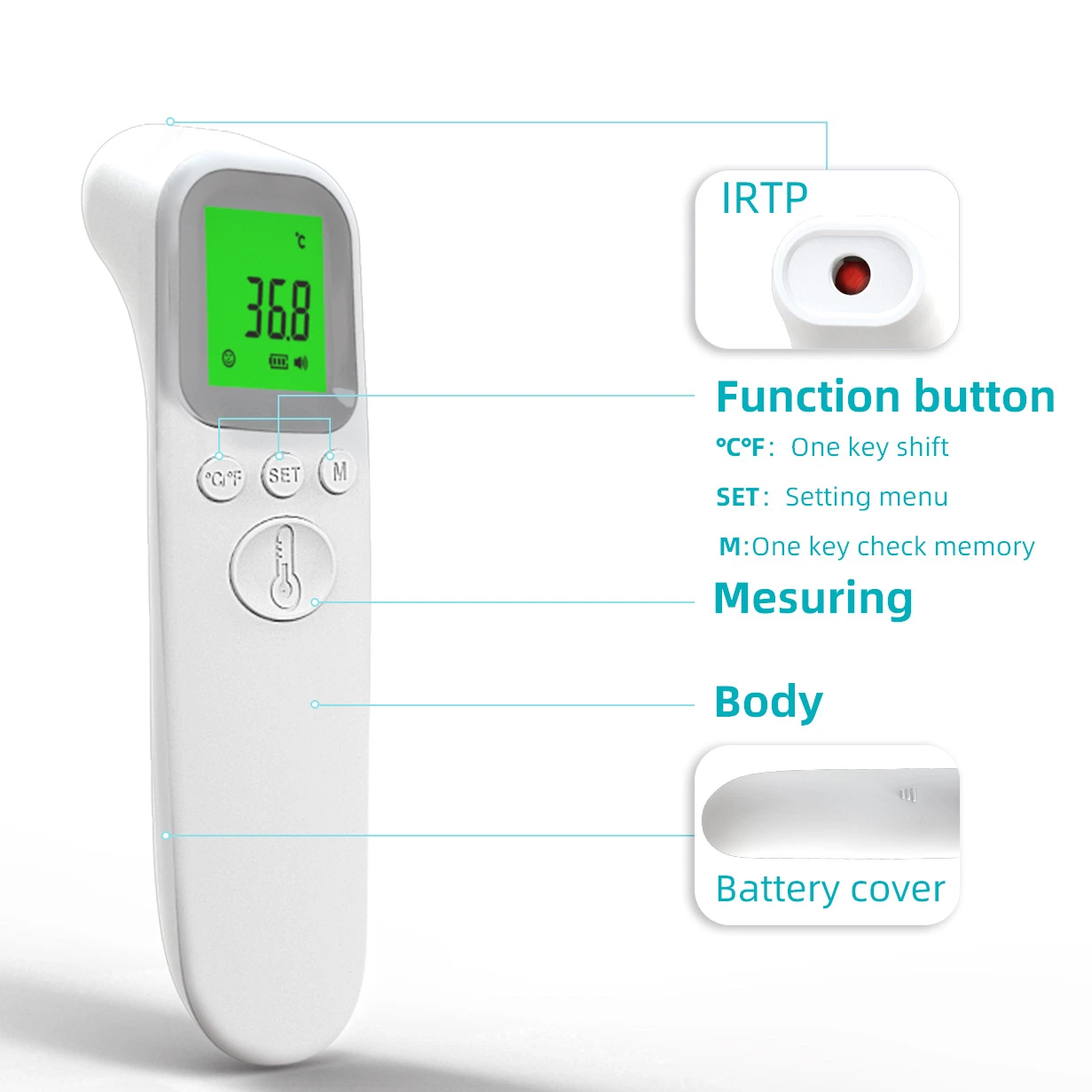 Indoor Outdoor Non Contact Forehead Infrared Thermometers Human Body Thermometer Tester