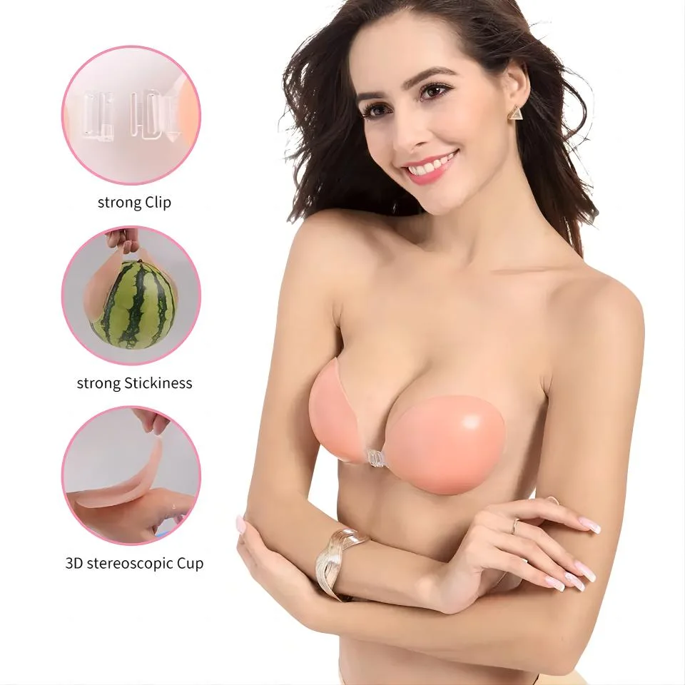 New Color Strapless Reusable Sticky Bra Lingerie Women Thicker Adhesive Brassier 100% Silicone Underwear Bra Wearing for Lady Bra Cup