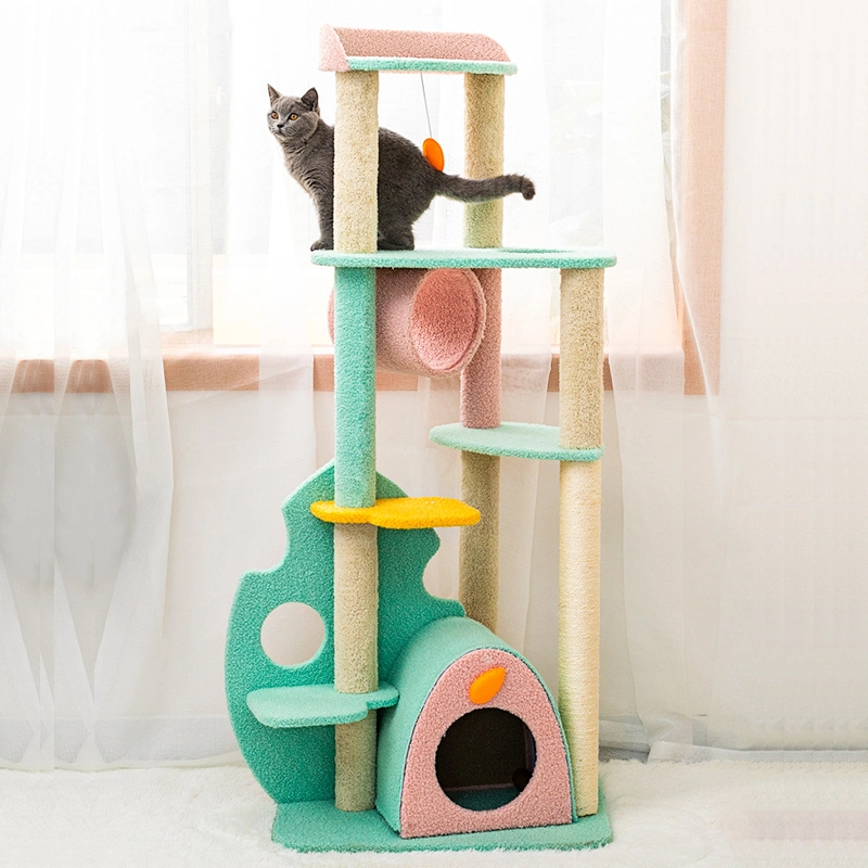 Indoor Kitty Condo Beige Scratching Post Cat Trees Climbing Tower for Sale