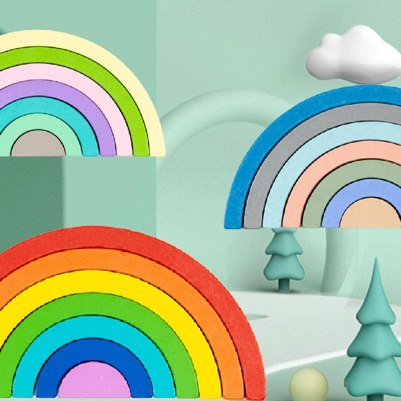 تيثرز من السيليكون للأطفال ألعاب للأطفال مبنى غير سام Rainbow Stacker كتل