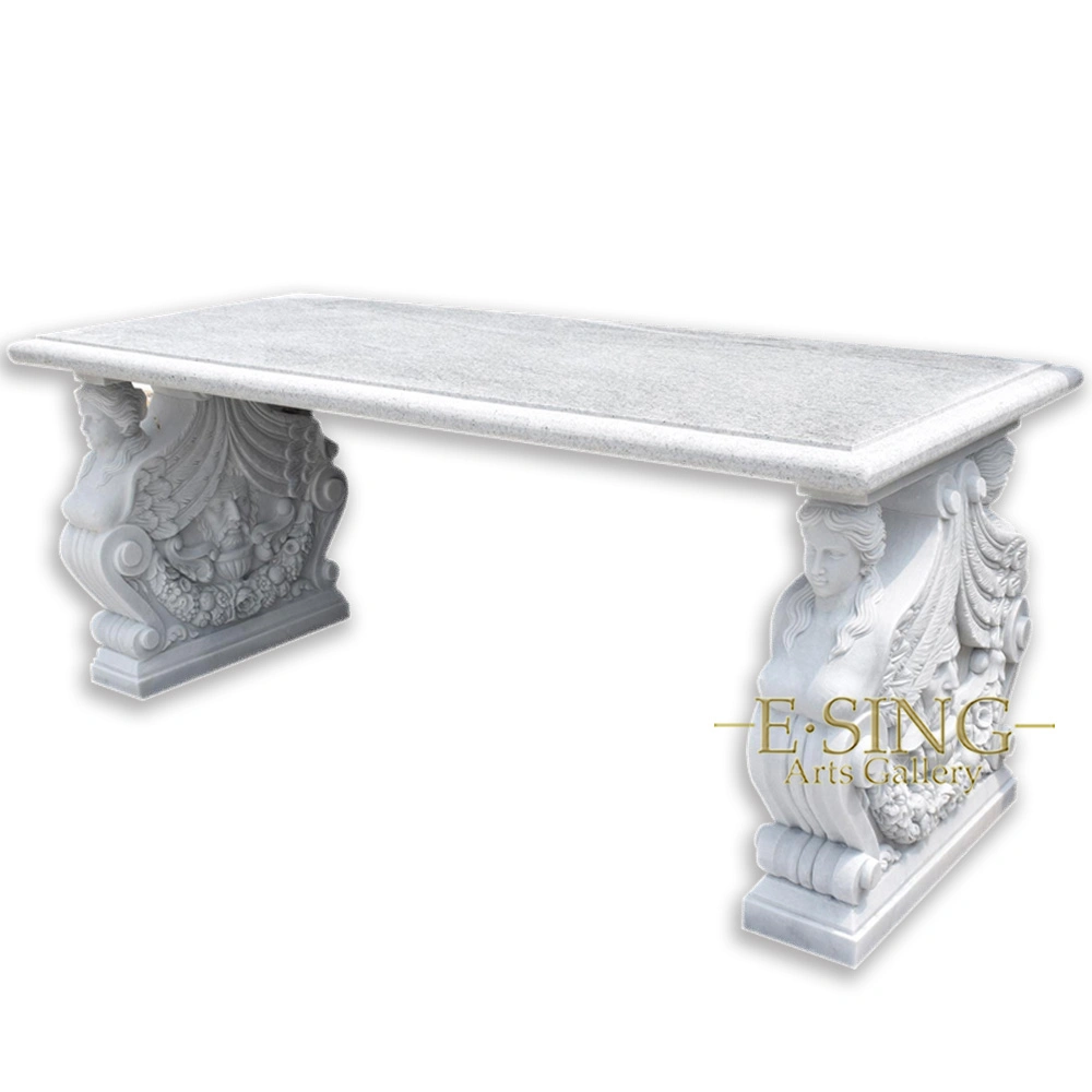 Hand Carved Outdoor Garden Landscaping Dining Room Decoration Natural Marble Table Stone Benches