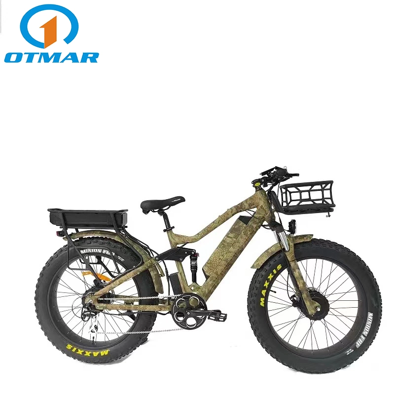 High quality 26 Inch Full Suspension Electric Fat Bike Double Battery Rear Carrier Lithium Battery Double Wheel All Drive Motor Cycle off Road Electric Bicycle