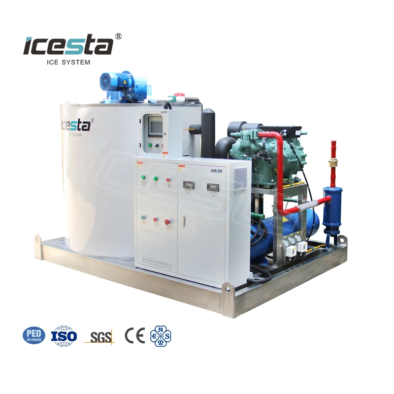 Icesta Machine à glace en flocons de 8 tonnes personnalisée, automatique, économe en énergie, à haute productivité et longue durée de vie.