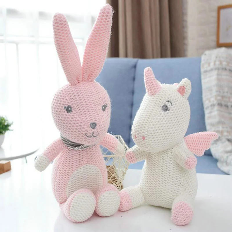 Plush Nordic Style Ins Hot Knitted Unicorns Elephant Bunny Dinosaur Stuffed Safety Bite Baby Toys Infant Sleeping Appease Doll