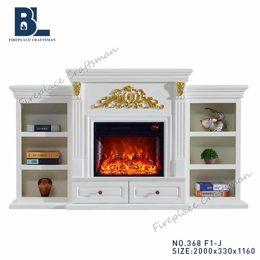 European Wooden TV Cabinet LED Lights Heating Fireplace Furniture Cabinet Storage TV Stand with Artificial Charcoal Fire (368 F1-J)