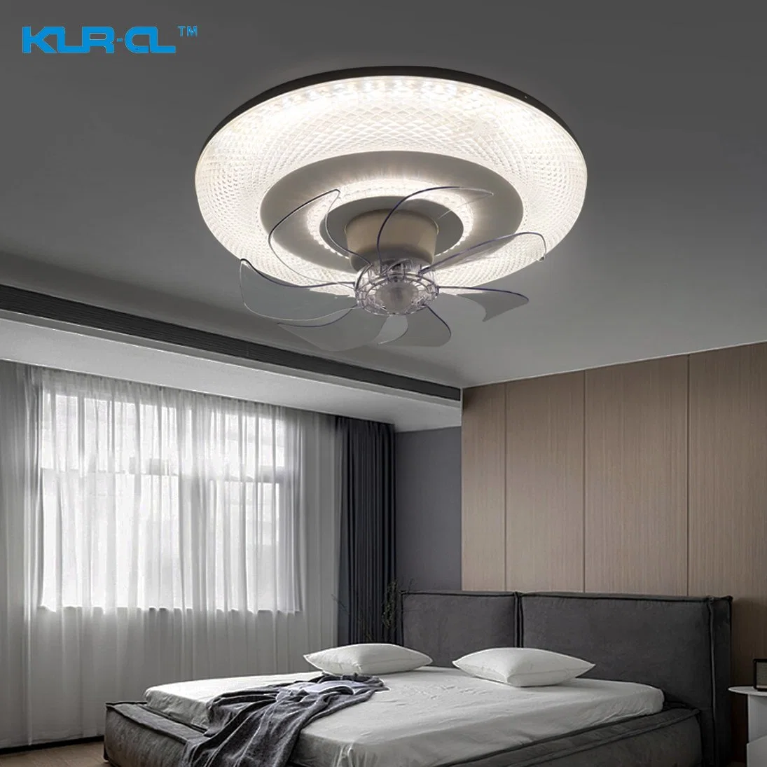 Flush Mounted Transparent Low Profile Light Dimmable Cooling 2.4G Wireless Control Energy Saving Ceiling Fan Light