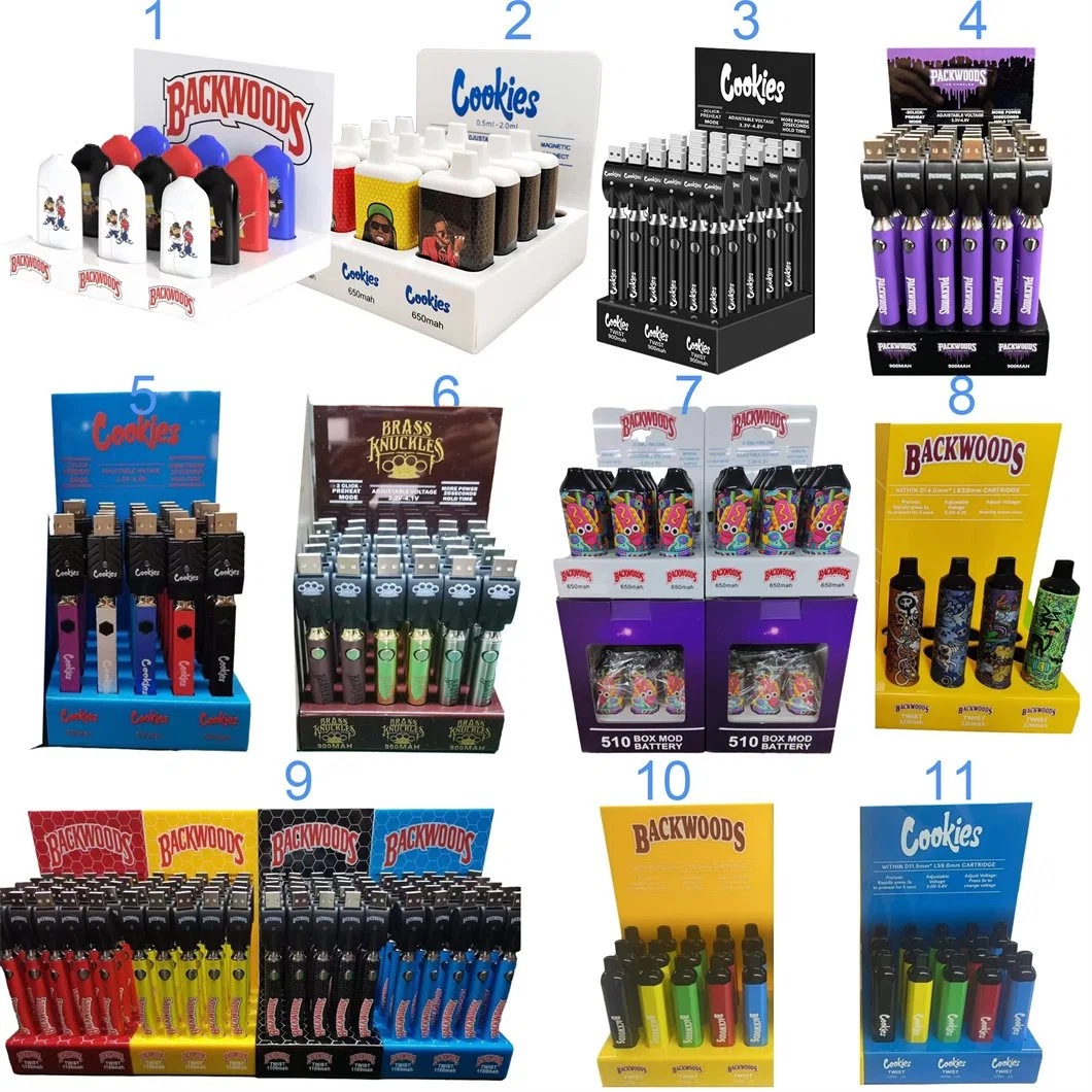 Wholesale 510 Thread Cookies Twist Backwoods Brass Kunckle 650mAh Display Dabwoods Mad Labs Packman Runtz Packwoods Muha Med Vape Pen Cart Box Cartridge Battery