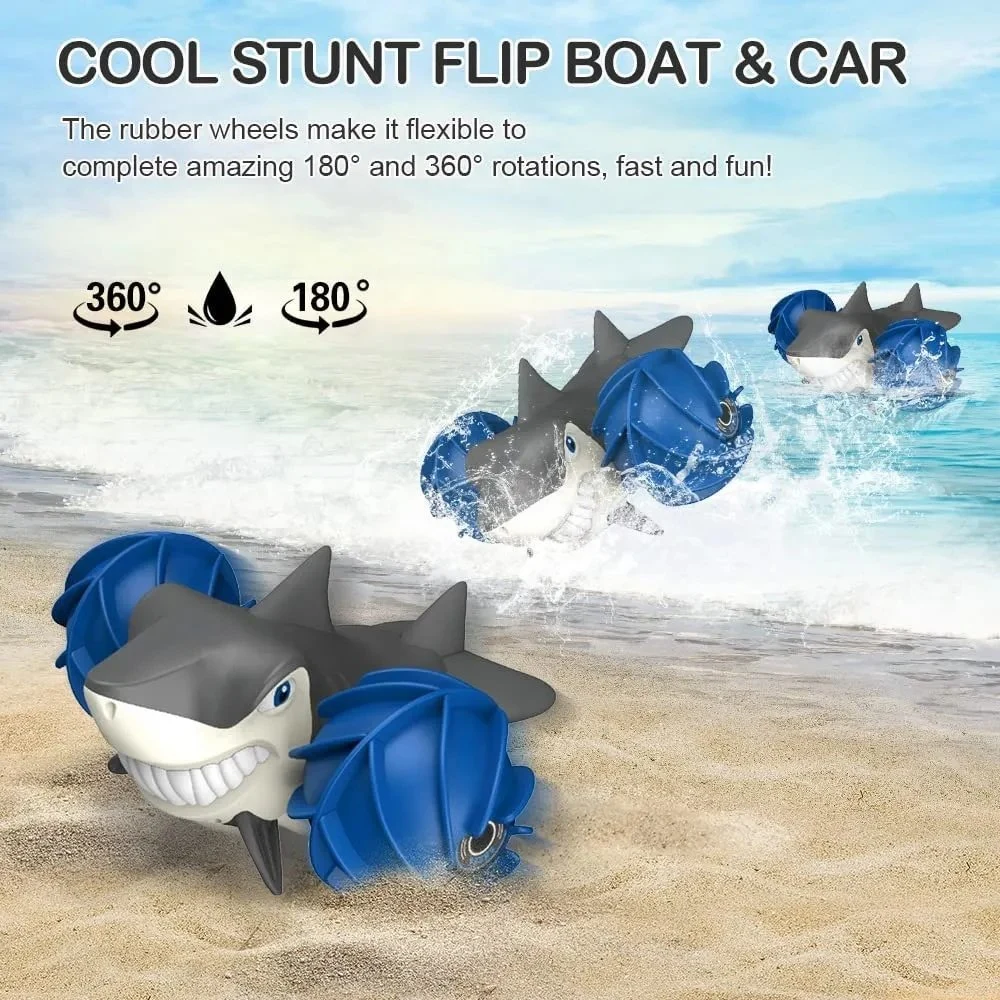 Nuevo diseño RC Water Amphibious Stunt 2,4G Shark Electric 1/16 STUN Twist Car impermeable RC Juguetes Carreras de agua y Tierra Sistema de vehículos para niños 16b01