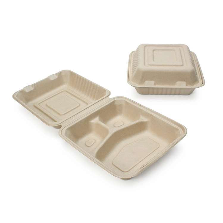 Hot Sales Biodegradable Compostable Sugarcane Clamshell 6" Bagasse Lunch Box Food Container