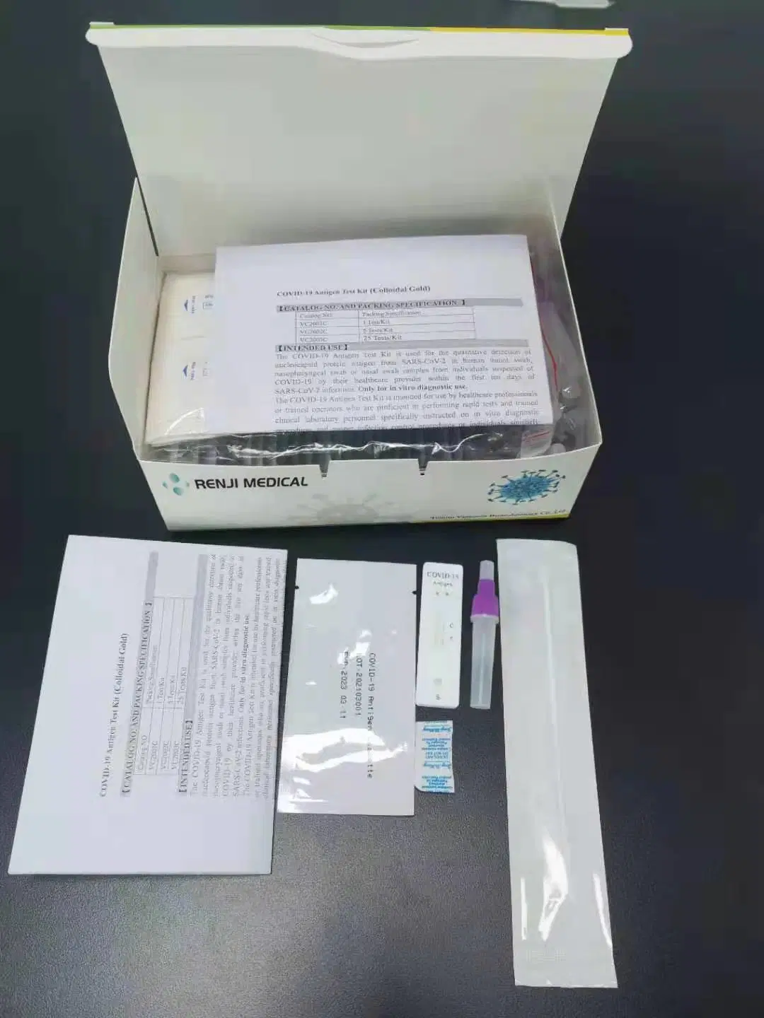 Kit de test rapide d'antigène Kit de test rapide d'antigène AG diagnostic d'antigène Kit de test Or colloïdal avec écouvillon