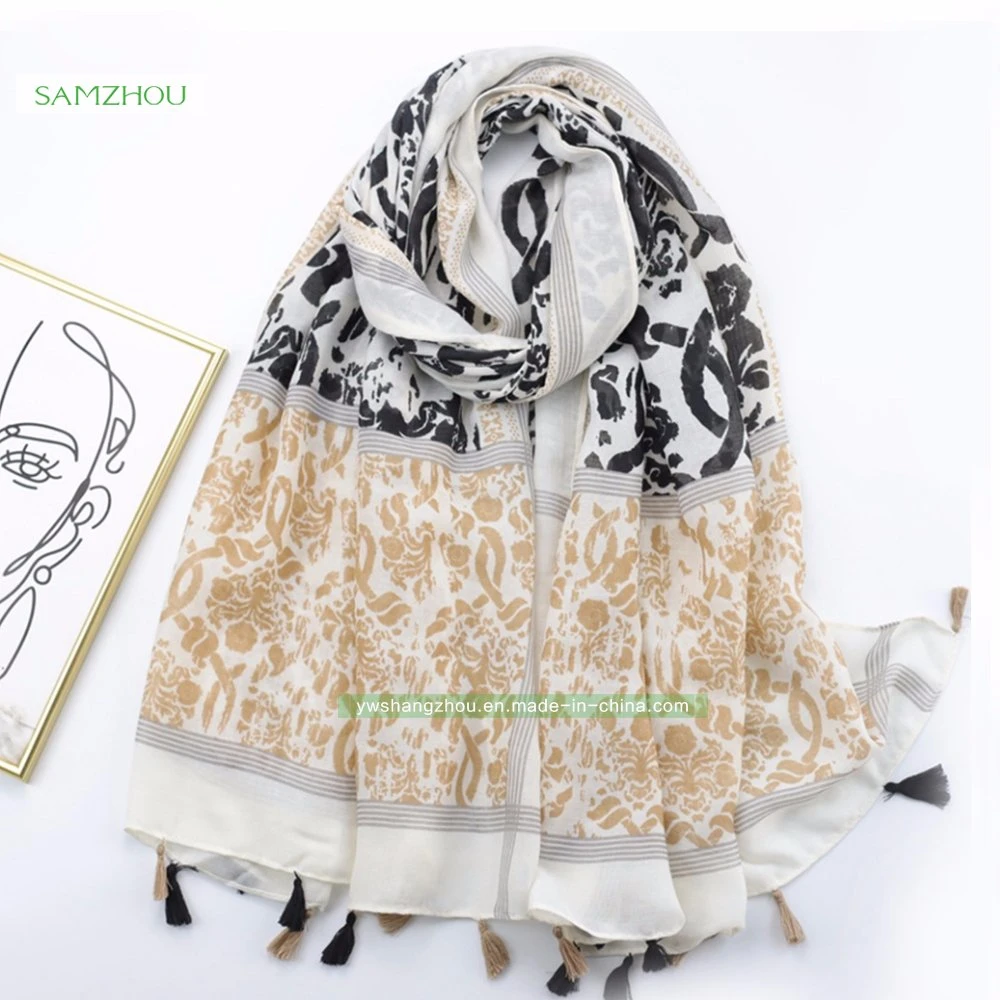 Woven Sketch Printed Spring Silk Shawl Ladies Scarf Cotton Feeling