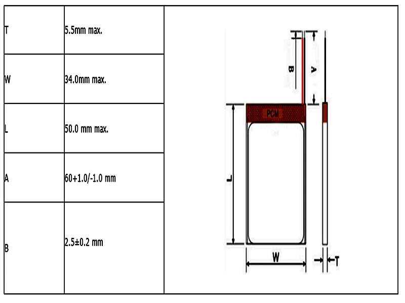 3.7V 1000mAh Li-ion Polymer Battery/Lipo 553450 Battery with PCM and Wire