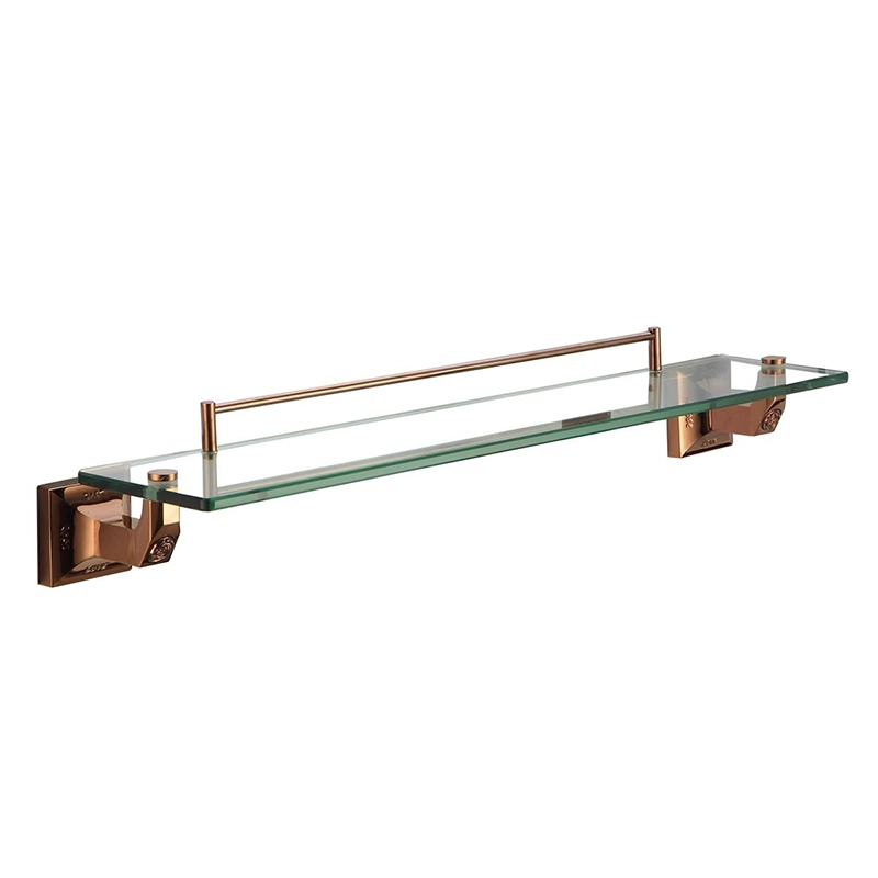 Modern Bathroom Accessories Rose Gold Brass Wall Mounted Single Tier Glass Shelf