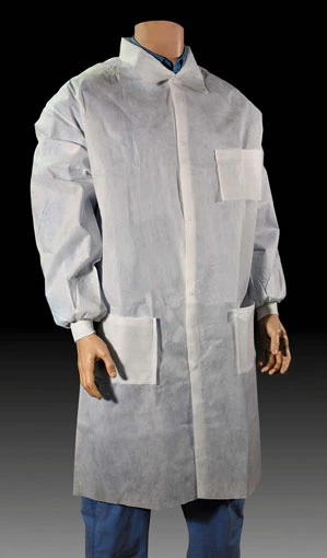 Personal Safety Disposable SMS Non Woven Lab Coat White Knitted Cuffs