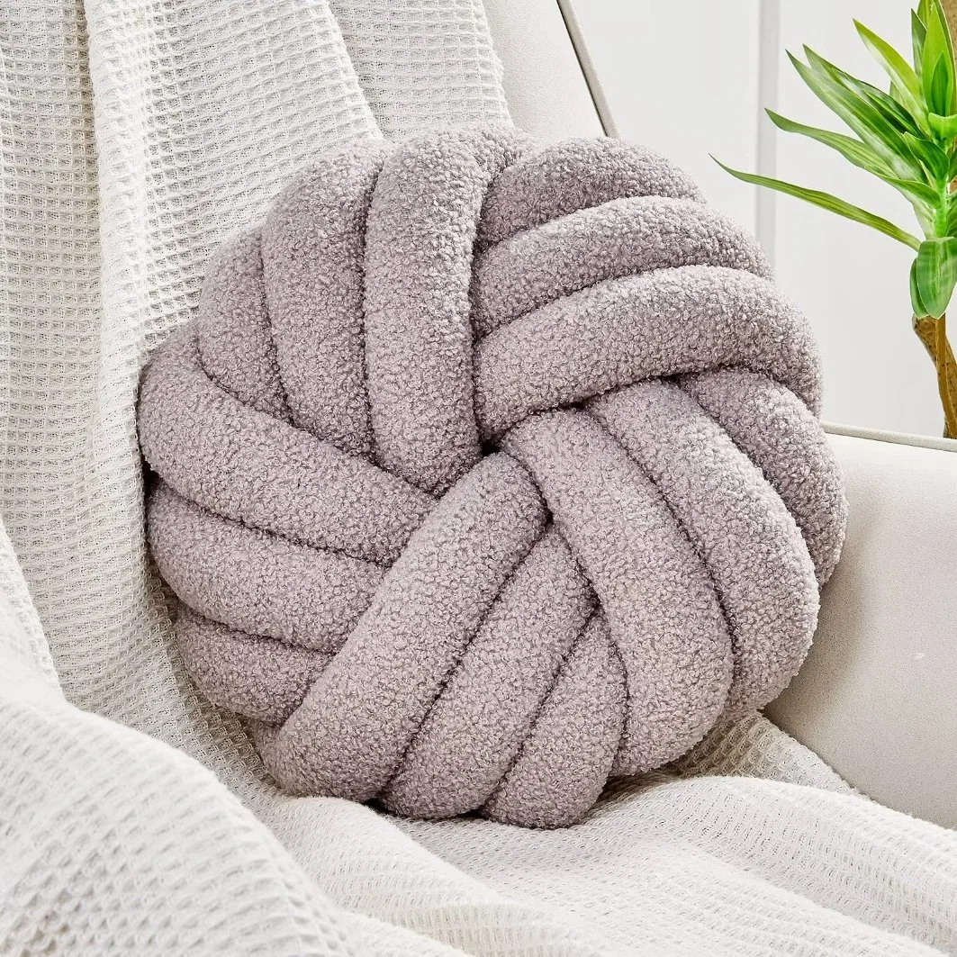 Decorative Round Soft Handmade Knotted Ball Plush Home Decor Cushion Throw Pillow