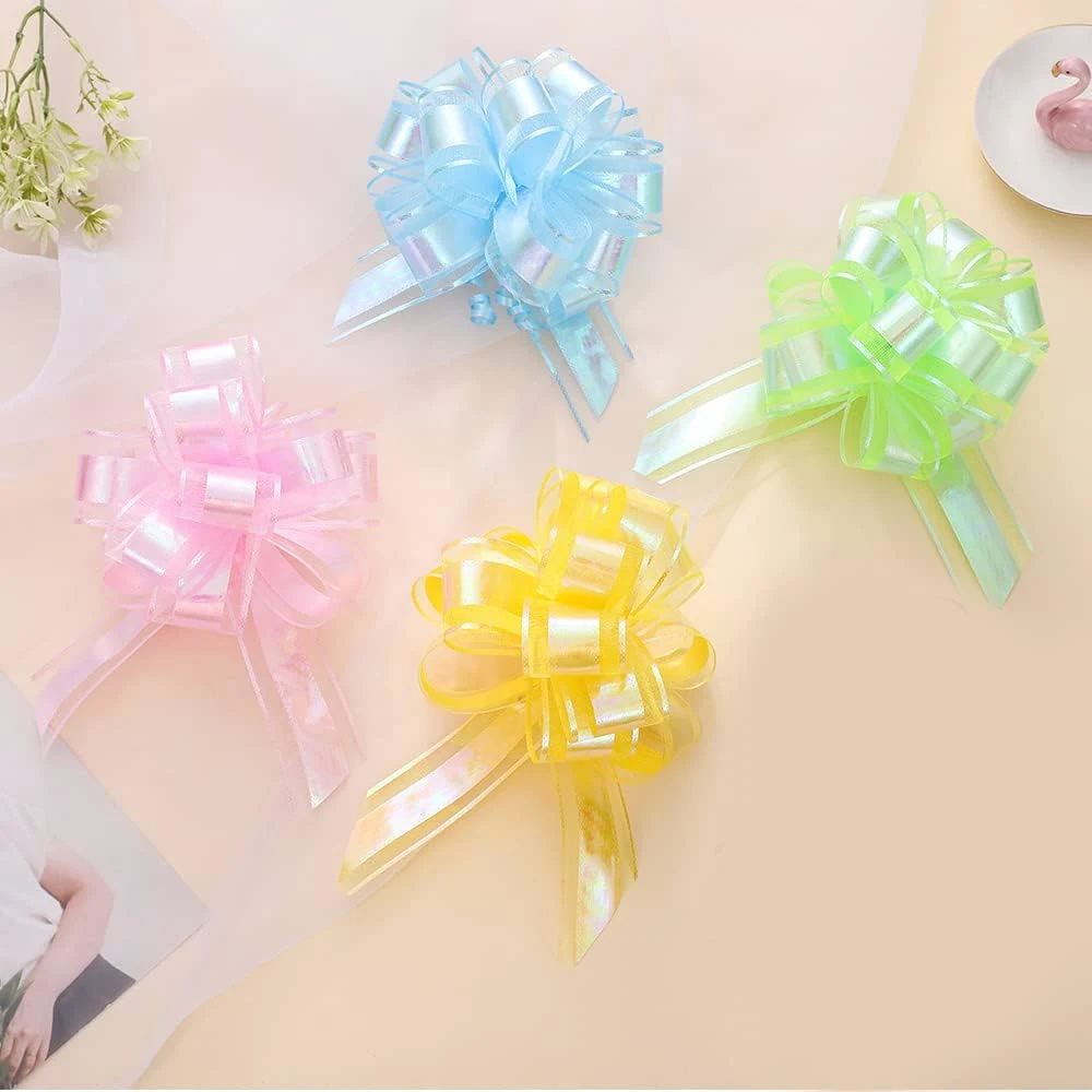 Pull Bows, Large Rainbow Film Bow Gift Wrapping Bows, Pull Bows for Gift Baskets