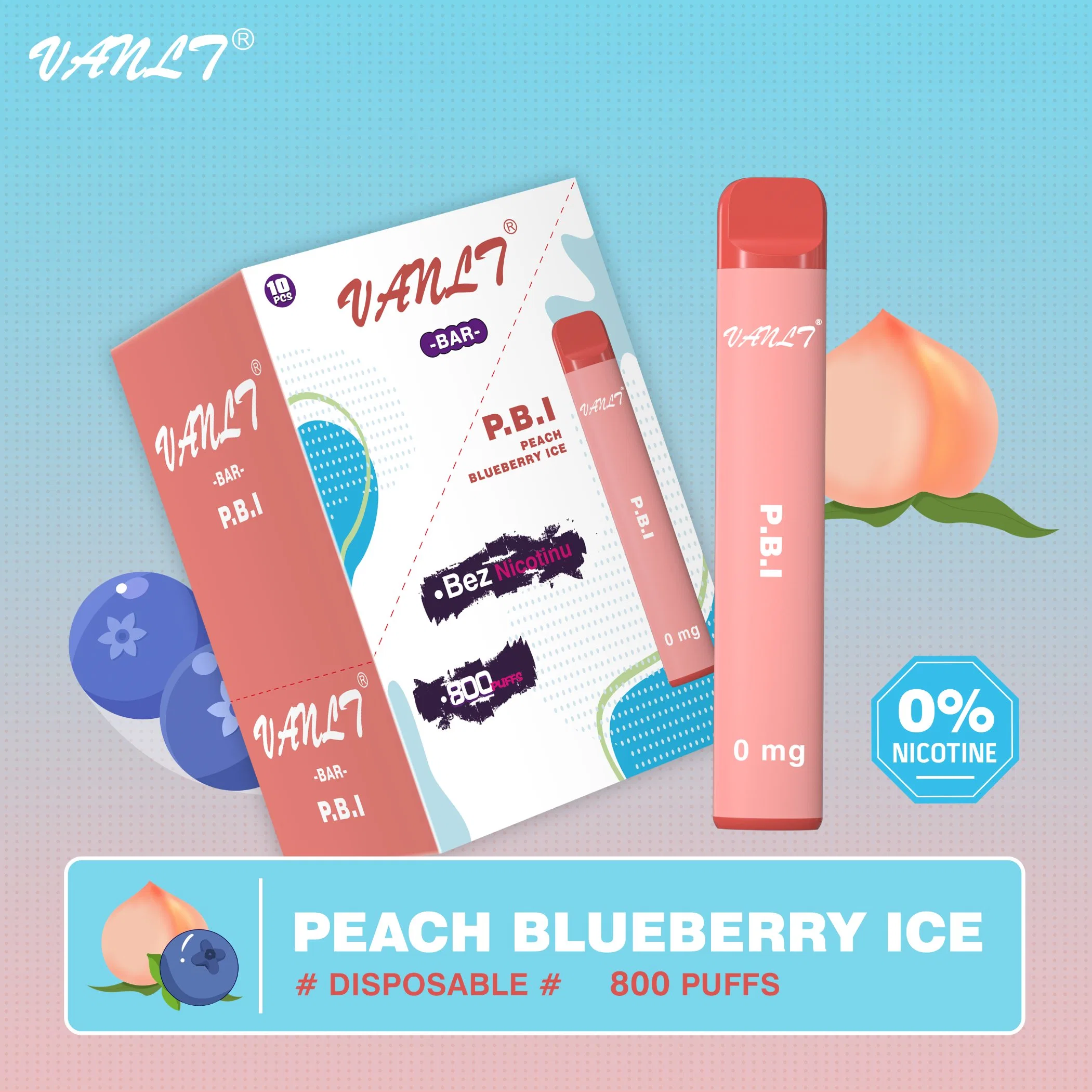 Europe Crazy Selling 800 Puffs Flavored Peach Blueberry Ice E Cigarette