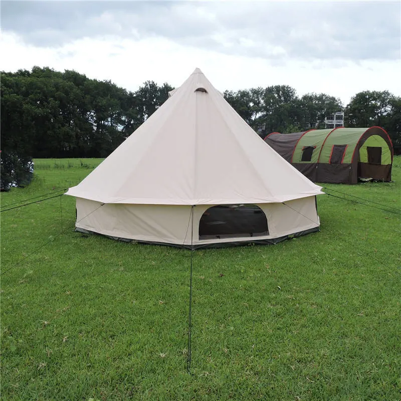 Manufacturer 5 M OEM Beige Customized Size Luxury Family Tent Cotton Canvas Camping Yurt Glamping Tents 4 Season Waterproof