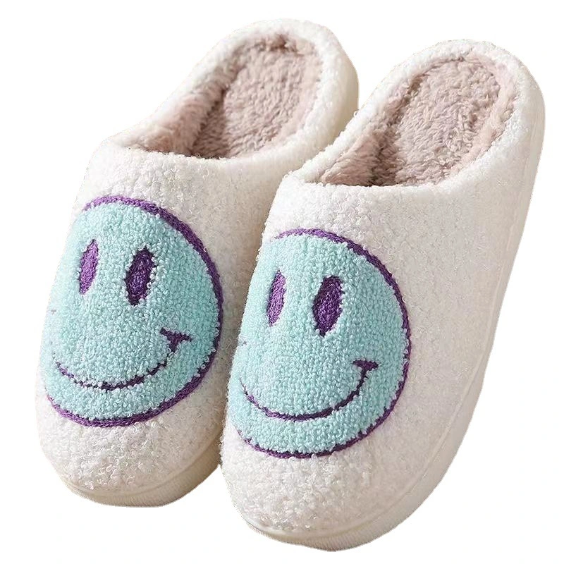 Smile Winter Slippers Soft Plush Artificial Leather Shoes Lady Fluffy Fluffy Flat Home Interior