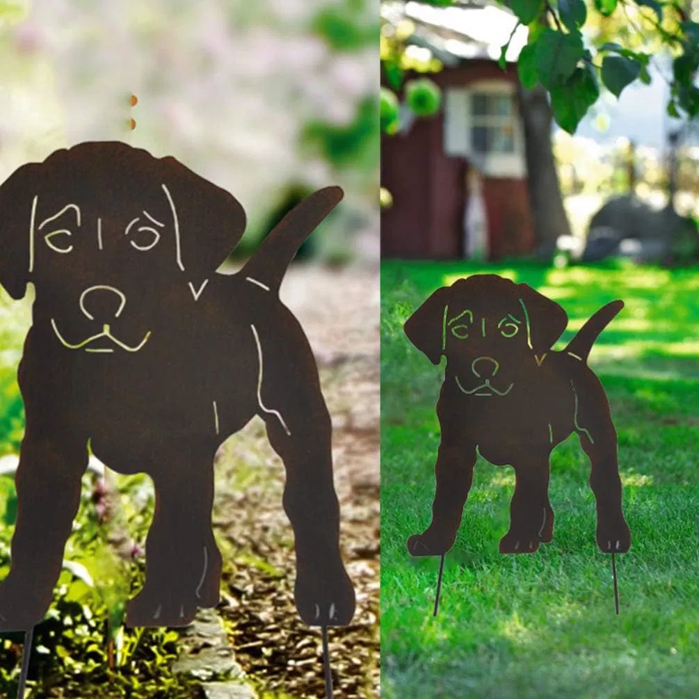 Metal Dog Garden Statue Dog Decor Silhouette Stake Animal Decorative Garden Stakes Yard Lawn Ornaments Home Outdoors Gifts for Dog Lovers