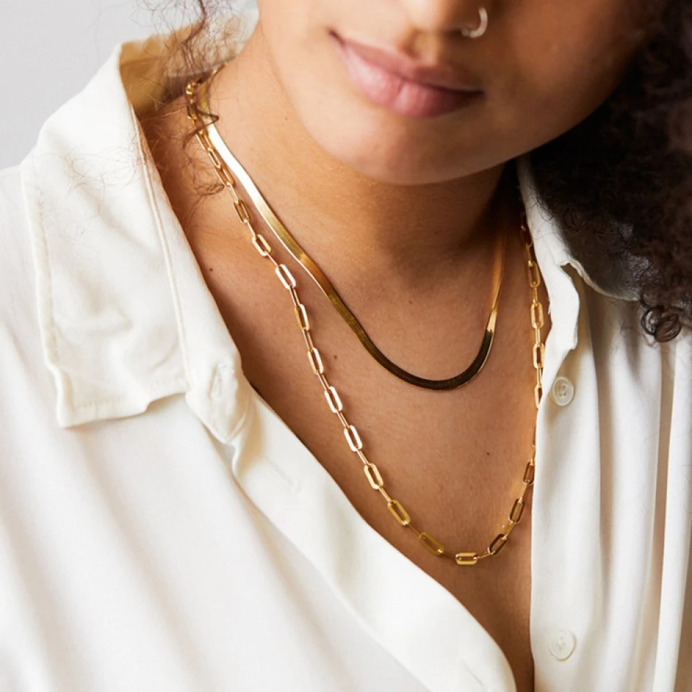 Fashion Anti Tarnish Jewelry Gold Plated Stainless Steel Paper Clip Necklace Chain Paperclip