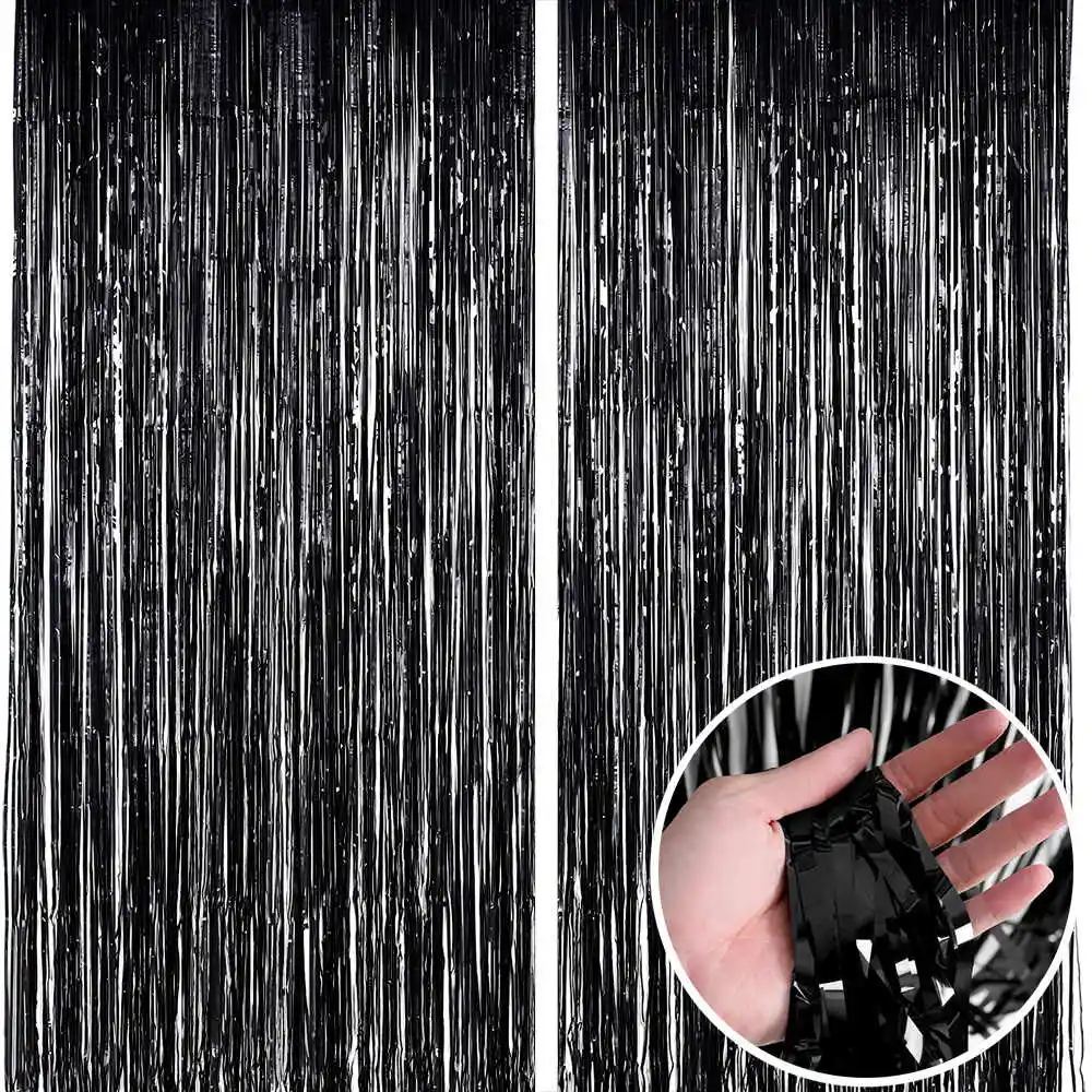 Metallic Photo Booth Backdrop Tinsel Silver Foil Fringe Curtain Door Curtains for Dino Birthday Baby Showers