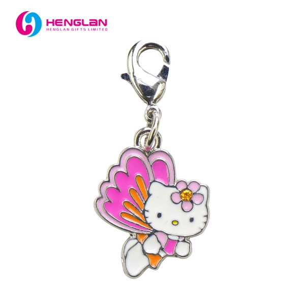 Fancy Enameled Alloy Hello Kitty with Crystal Pendant Charm Accessory